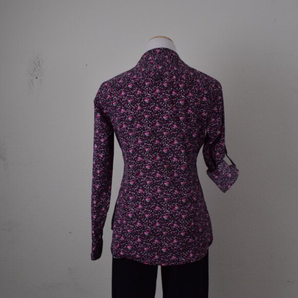 Vintage 90s Express Floral Long Sleeve Stretch Blouse | size M - Picture 3 of 9